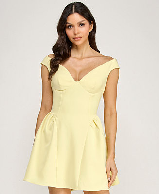 Juniors' Off-The-Shoulder Drop Waist Short Dress | Macy's