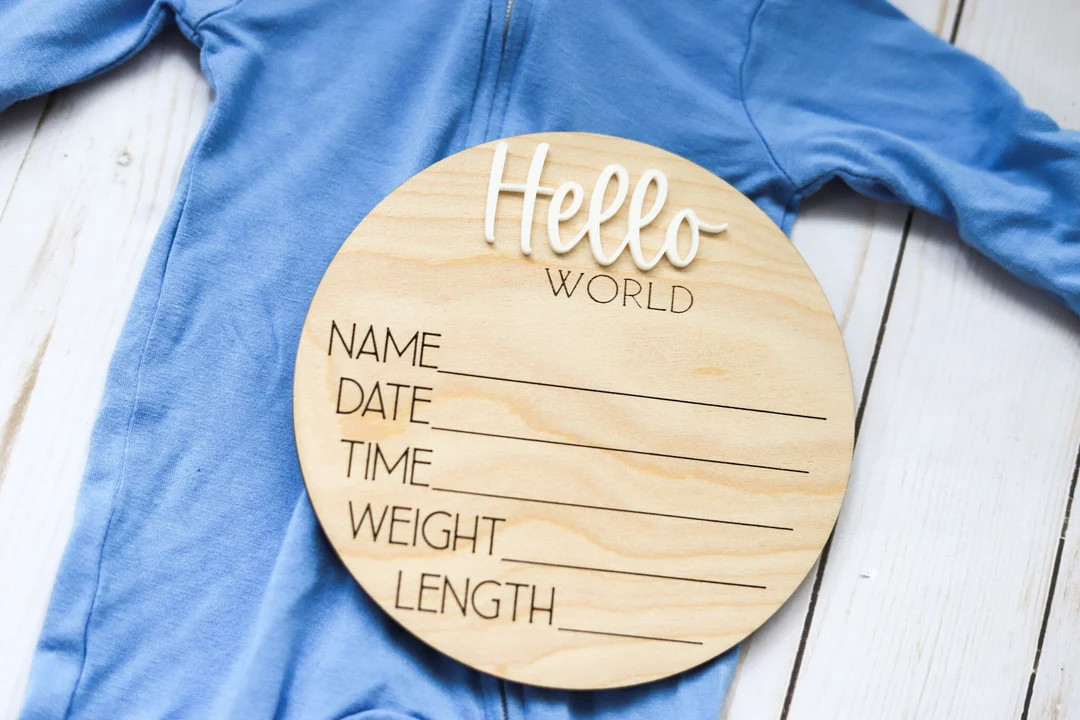 Baby Birth Stats "Hello World" Wooden Round | Etsy (US)