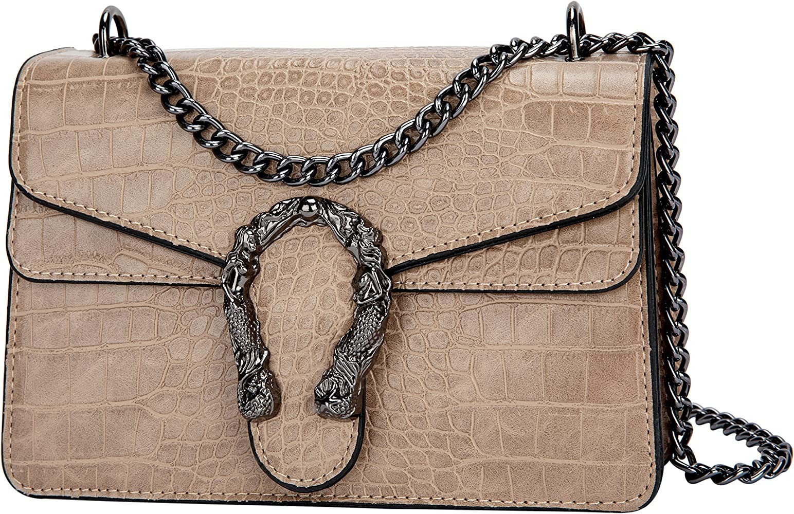 Women's Shoulder Chain Bag Crossbody Purse - Crocodile Grain PU Leather Messenger Bag Evening Square | Amazon (US)
