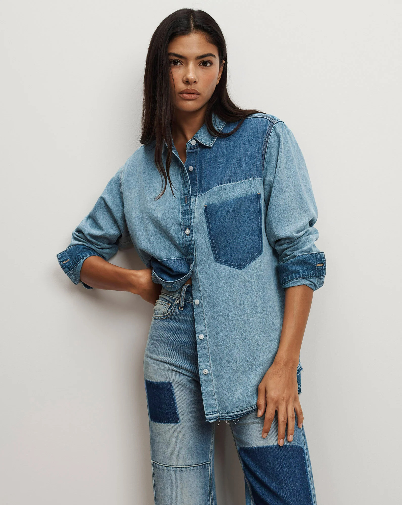 Veronica Beard Dalma Denim Button-Down Shirt Time Travel | Veronica Beard