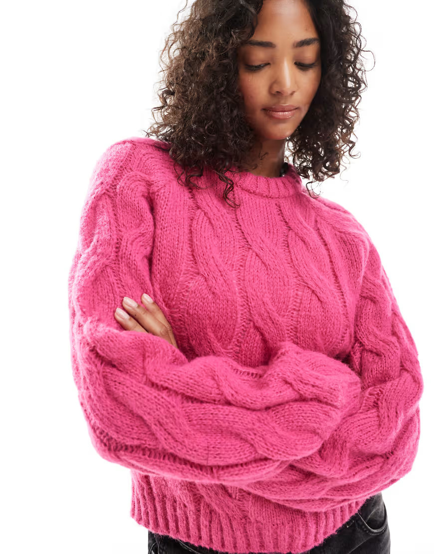 Pieces cable knit sweater in bright pink-Purple | ASOS (Global)