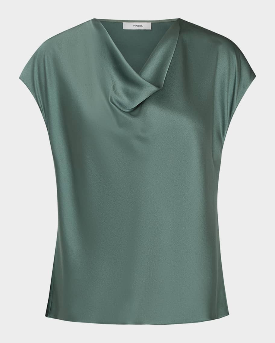 Cowl-Neck Cap-Sleeve Satin Blouse | Neiman Marcus