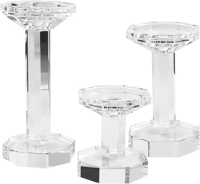 Crystal Candlestick Holders Set of 3, Clear Crystal Taper/Pillar Candles Holders– Table Centerp... | Amazon (US)