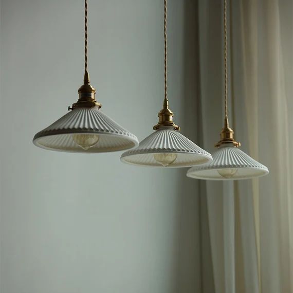 Pendant Light Ceramic Shade Brass Ceiling Light Fixture | Etsy | Etsy (US)