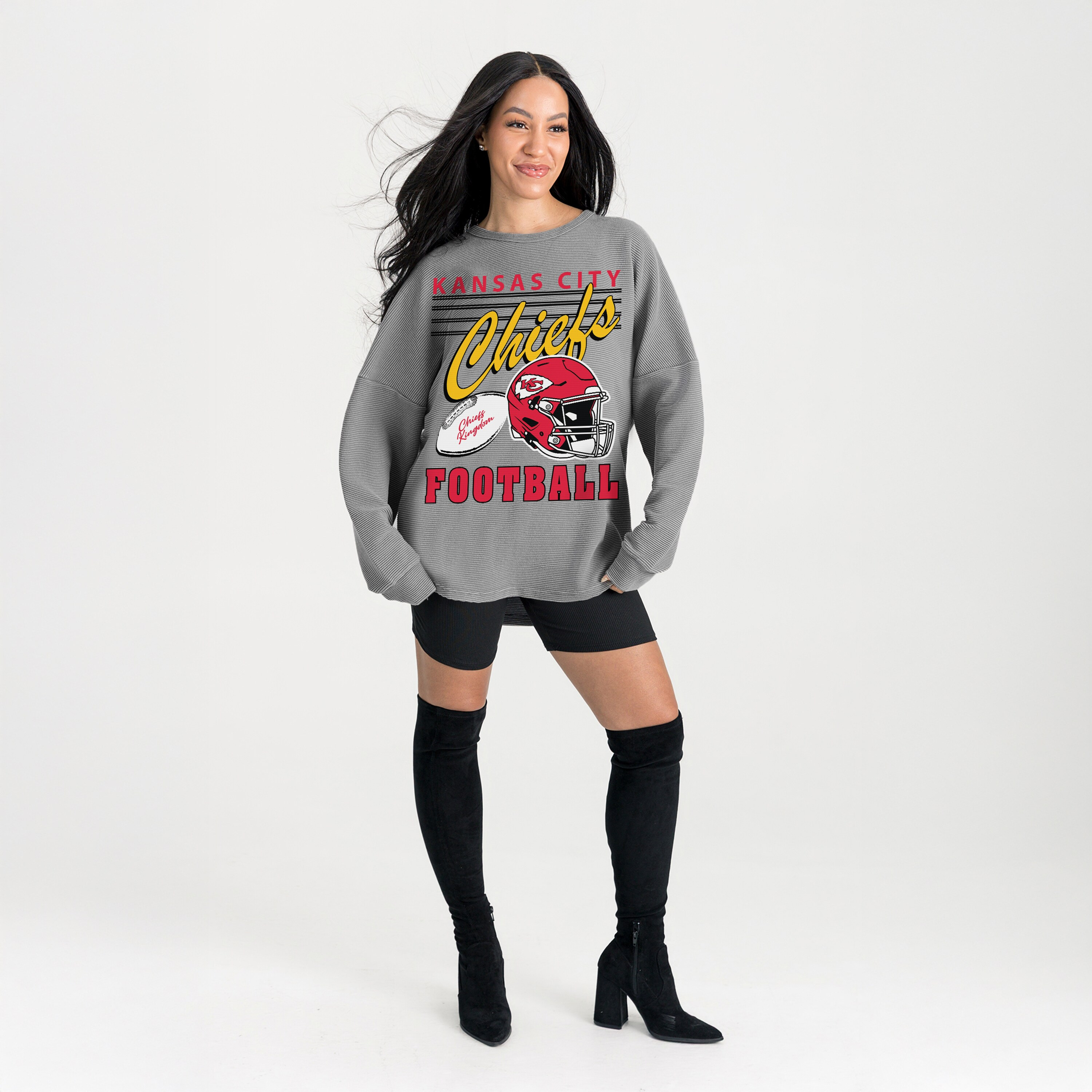 Women's Kansas City Chiefs Gameday Couture Gray Oversized Sweet Victory Corded Sweatshirt | NFL Shop