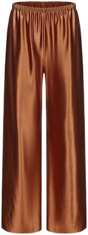 Women Satin Wide Leg Dress Pants Silk Casual Dressy Long Flowy Pants Elastic High Waisted Trouser... | Amazon (US)