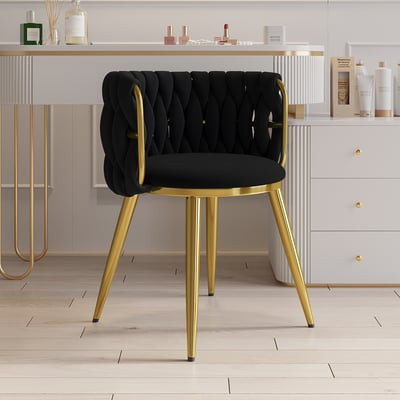 Nordic Black Barrel Back Dining Chair Round Accent Chair with Velvet Upholstery-Homary | Homary