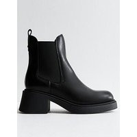 New Look Black Leather-look Chunky Ankle Boots, Black, Size 5, Women | Very (UK)