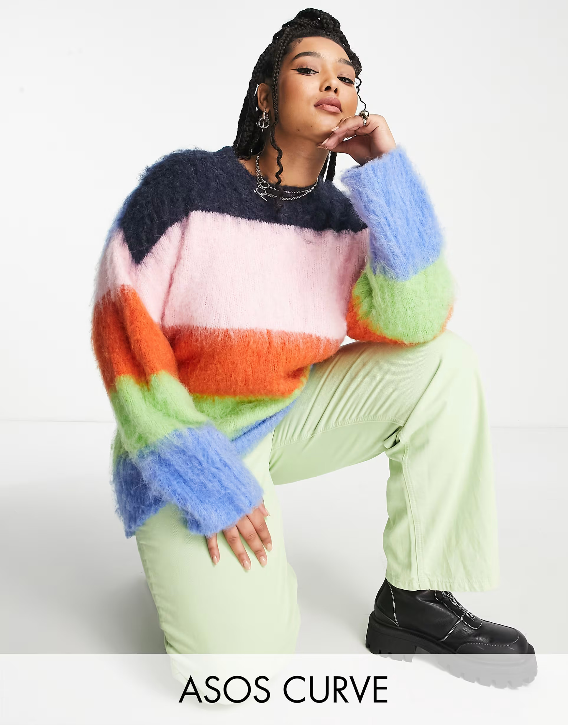 ASOS DESIGN Curve - Gestreepte trui van geborsteld garen in multi | ASOS (Global)