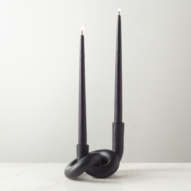 Asha Modern Black Cement Knotted Double Modern Taper Candle Holder + Reviews | CB2 | CB2