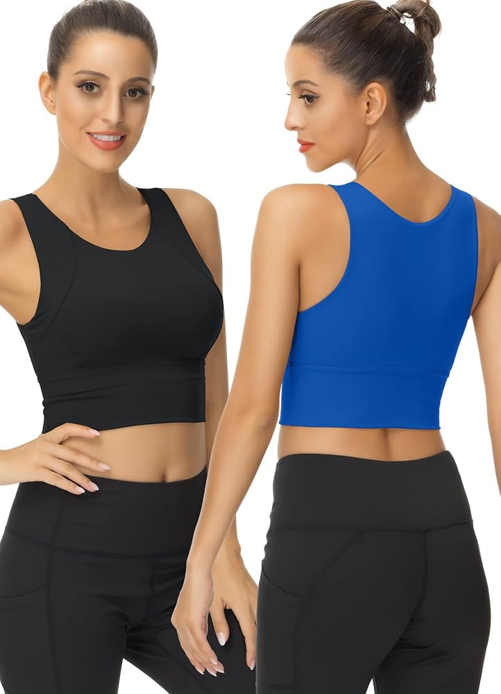 High Neck Sports Bra for Women Longline Full Coverage Sports Bras Medium Impact Padded Workout Cr... | Amazon (US)