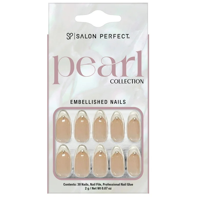 Salon Perfect Press On Nails, 170 White French Fake Nail Kit, Single Pearls, File & Nail Glue Inc... | Walmart (US)