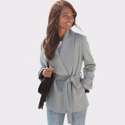 Women's Short Belted Coat - LASCANA - Grey-Mottled Solid 10 | Target