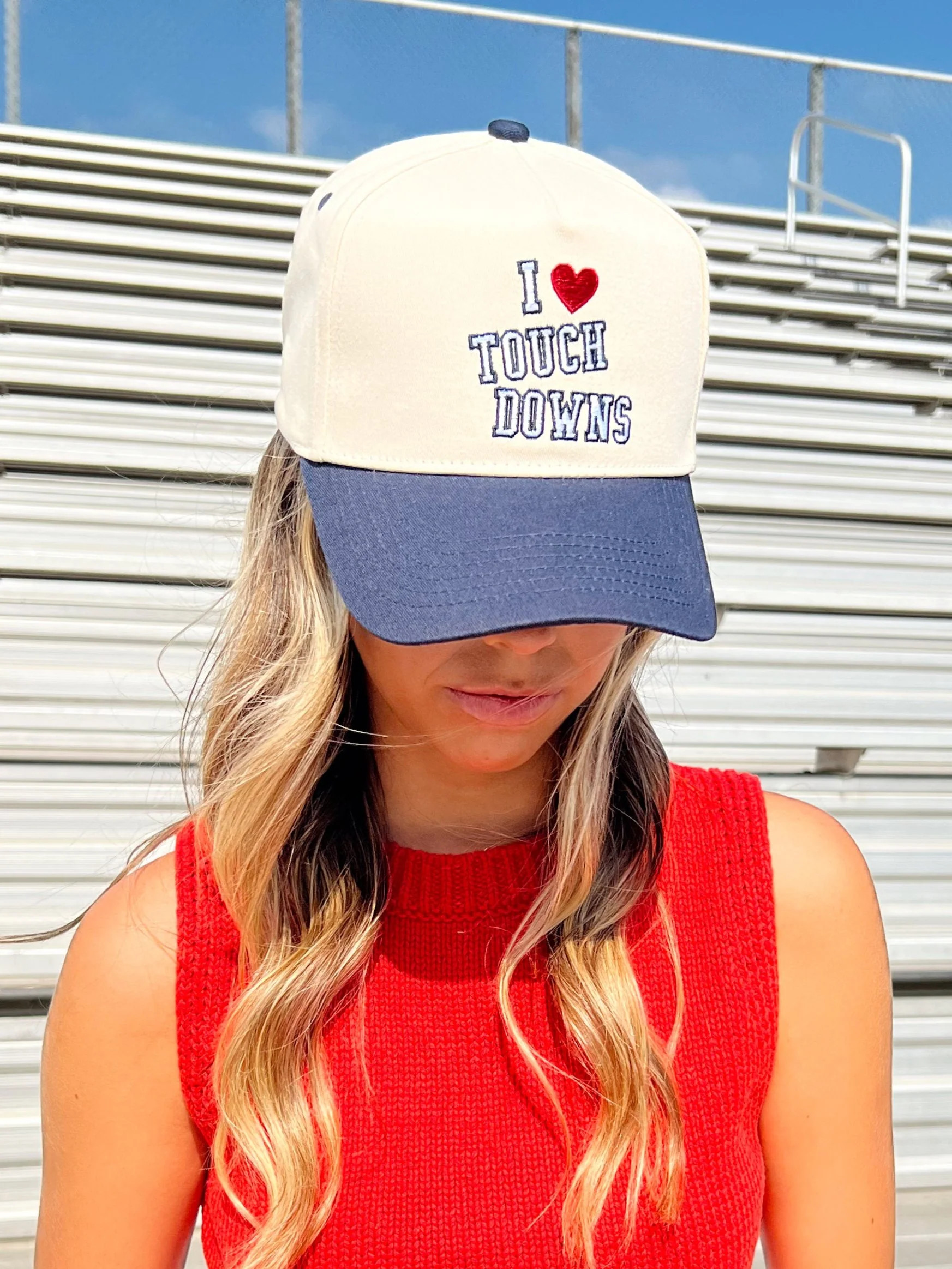 I Heart Touchdowns - Navy Vintage Trucker Hat | KenzKustomz