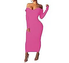 SheKiss Women's Off Shoulder Long Sleeves Bodycon Sweater Dress Sexy Knit Slim Cardigans | Amazon (US)