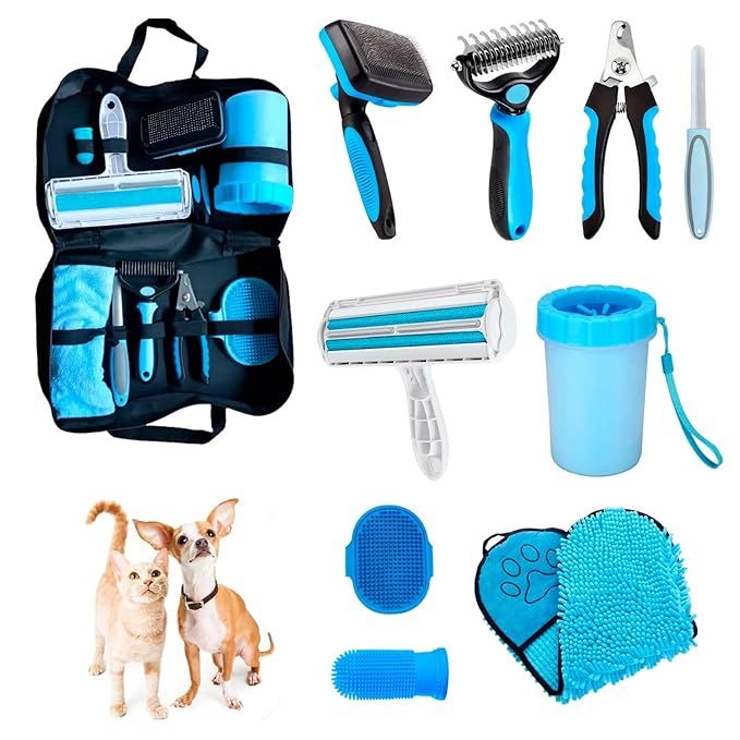 9 PCS Dog Brushes for Grooming Kit | Dog Brushes for Shedding | Deshedding Dog Brush Set | Dog Gr... | Amazon (US)