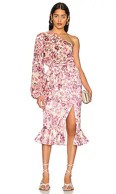 HEMANT AND NANDITA Suki One Shoulder Dress in Off White & Crimson from Revolve.com | Revolve Clothing (Global)