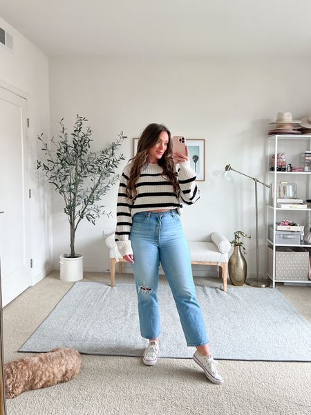 Love how timeless this outfit is! A stripe sweater is a must for the season and these are my favorite jeans! I recommend sizing up in jeans if you’re curvier! 

#LTKfindsunder100 #LTKmidsize #LTKsalealert