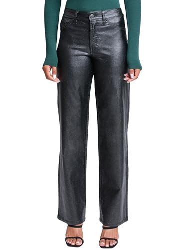 YMI Jeans Women's Hyperstretch Straight Leg Metallic Pant, Black, M | Amazon (US)