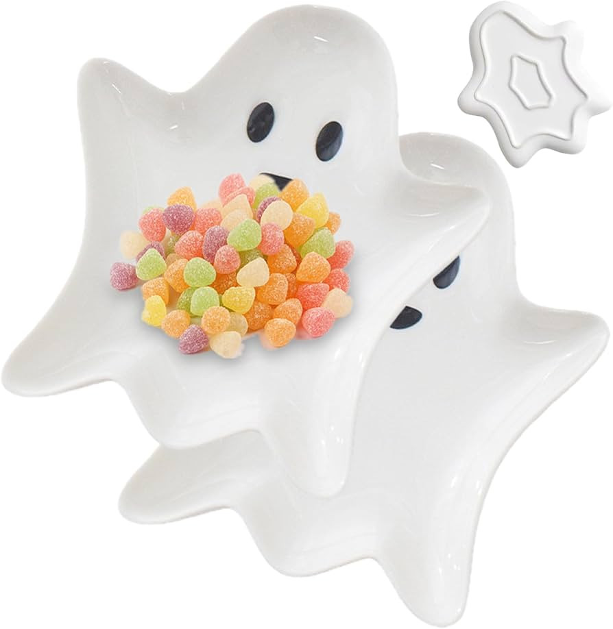 Halloween Plates 2Pcs Cute Reusable Multipurpose Ghost Plates 5.1x4.4in Unique Ceramic Tray for F... | Amazon (US)