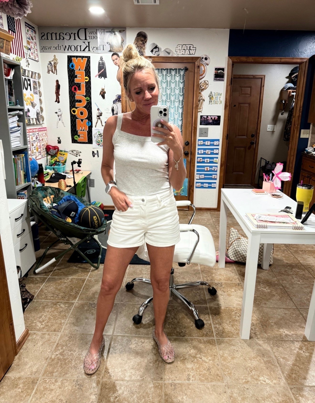 Comfy, confident, and covered in grace 💕
American Eagle tank + Old Navy shorts + jellies that take me back…
At 41, I’m embracing every season—style, motherhood, and the beauty God’s placed in each chapter. 🙌
“She is clothed with strength and dignity…” – Proverbs 31:25 ✨
#FaithAndFashion #Proverbs31Woman #StyleWithPurpose #Over40Style #MomStyle #BlessedAndStyled #AmericanEagle #OldNavyStyle #JelliesAreBack #FashionOver40 #CasualFaithStyle #OOTD #FaithFilledFashion

#LTKmomlife #LTKootd #LTKOver40