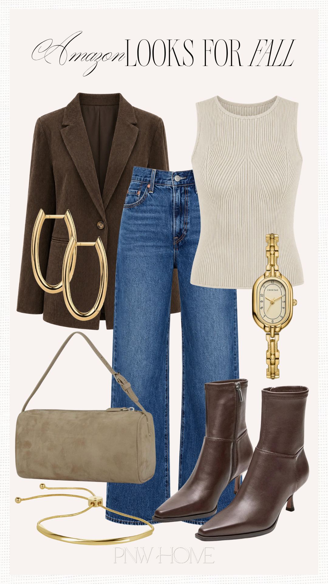 Perfect Amazon finds for a layered look in early fall!

fall fashion, fall looks, fall style, fall outfit, dark wash jeans, wide leg jeans, neutral tank top, ribbed tank top, brown blazer, neutral looks, neutral fashion, office casual, brown boots, pointed toe boots, fall shoes, fall footwear, neutral handbag, tan handbag, gold earrings, gold watch, gold bracelet 

 #LTKgrwm #LTKootd #LTKSeasonal