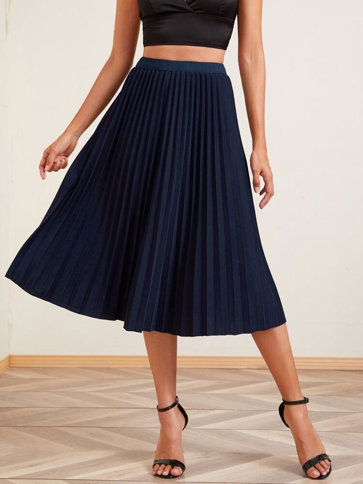 High Waist Solid Pleated Skirt | SHEIN