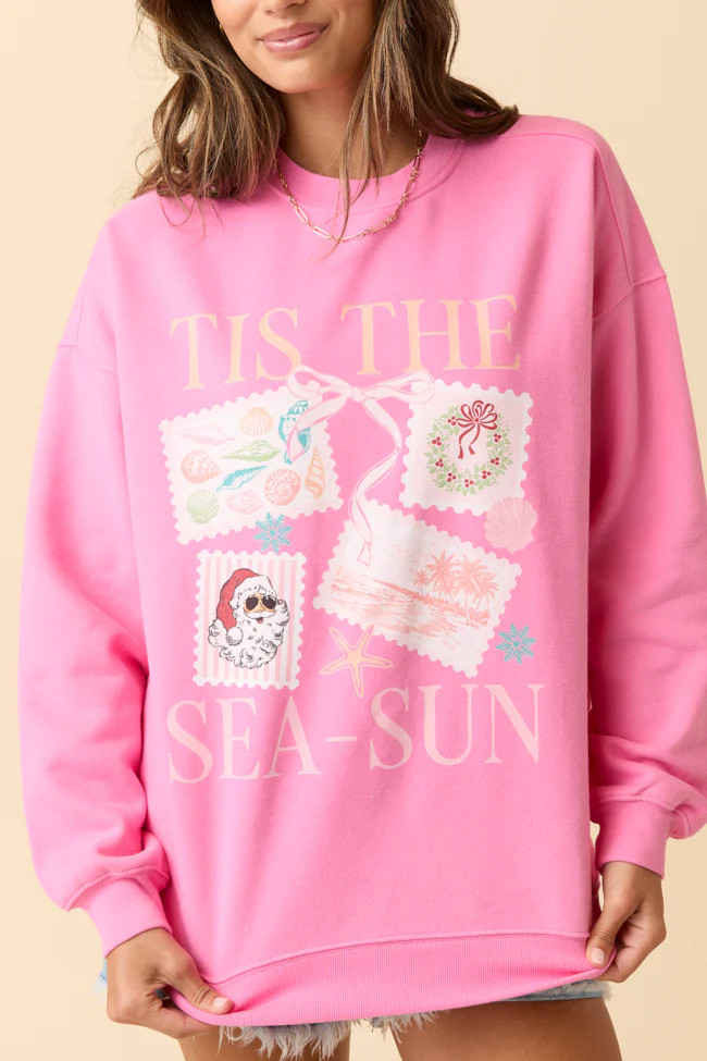 Tis The Sea-Sun Pink Graphic Sweatshirt | Pink Lily