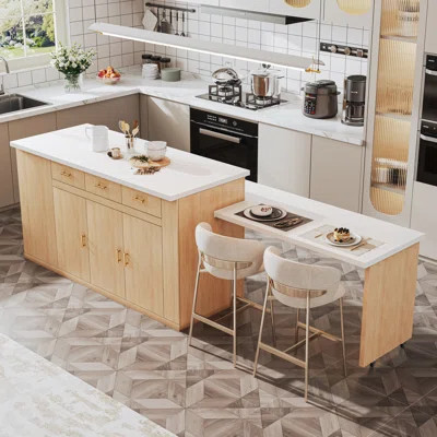 Farmhouse Style Kitchen Island With Storage Cabinets And Drawers With Expandable Desktop For Kitchen, Dining Room,living Room,home Bar | Wayfair North America