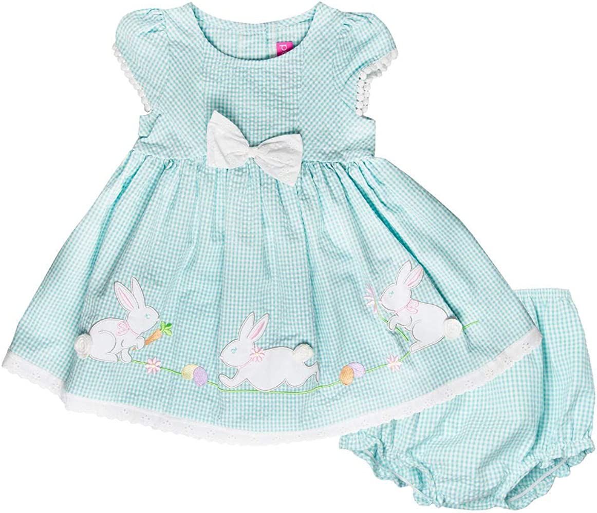 Good Lad Newborn/Infant Baby Girls Turquoise Seersucker Easter Dress with Bunny Appliques | Amazon (US)