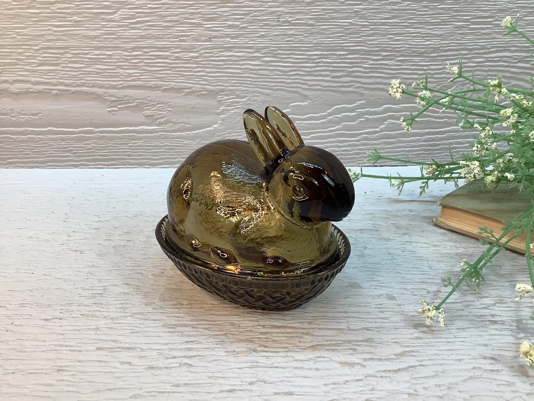 Vintage Imperial Glass Brown Nesting Bunny Dish/ Smoky Brown Champagne Glass Rabbit Covered Candy... | Etsy (US)