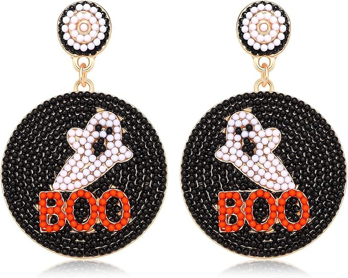 Halloween Earrings for Women Girls Halloween Themed BOO Ghost Spooky Witch Hat Earrings Vintage M... | Amazon (US)