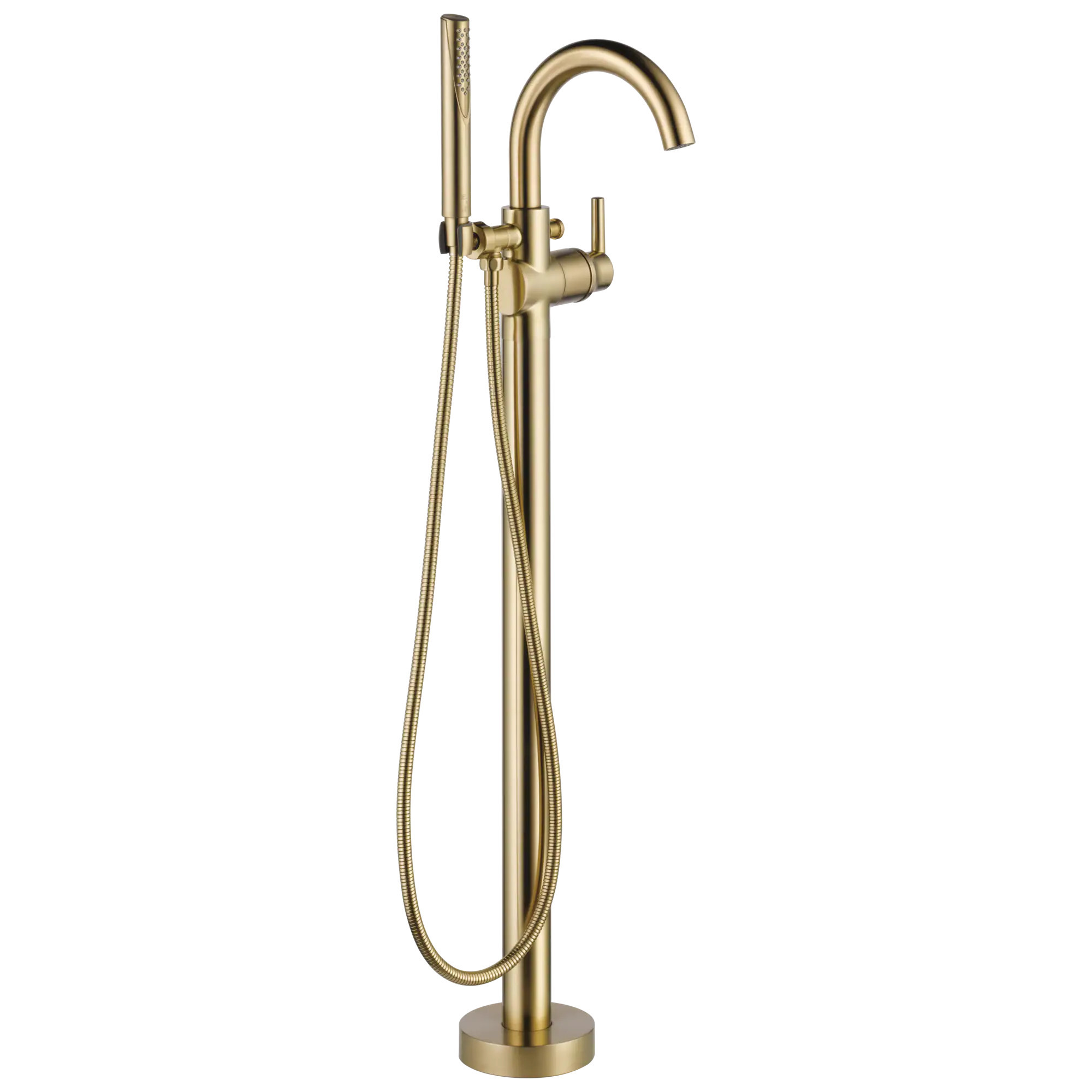 Delta Contemporary Champagne Bronze 1-handle Freestanding Mid-arc Bathtub Faucet with Hand Shower Rubber | T4759-CZFL | Lowe's