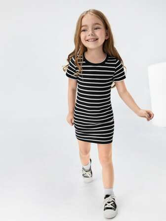 SHEIN Kids EVRYDAY Toddler Girls Striped Fitted Dress | SHEIN