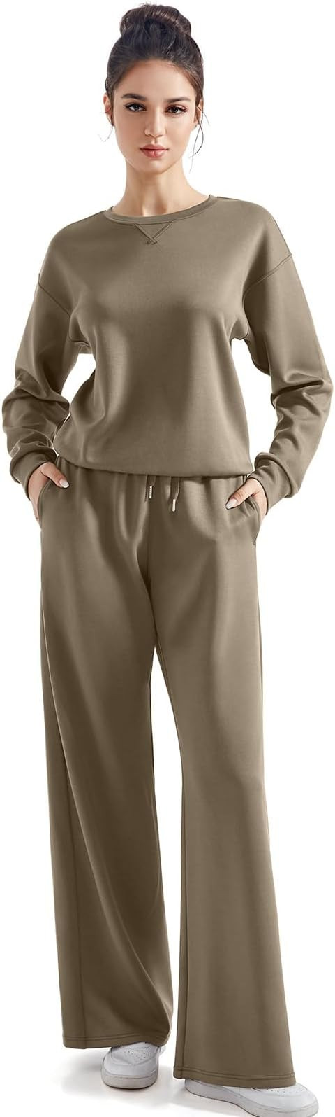 SUUKSESS Women Modal Fall 2 piece outfits Oversized Sweatshirt Wide Leg Pants | Amazon (US)