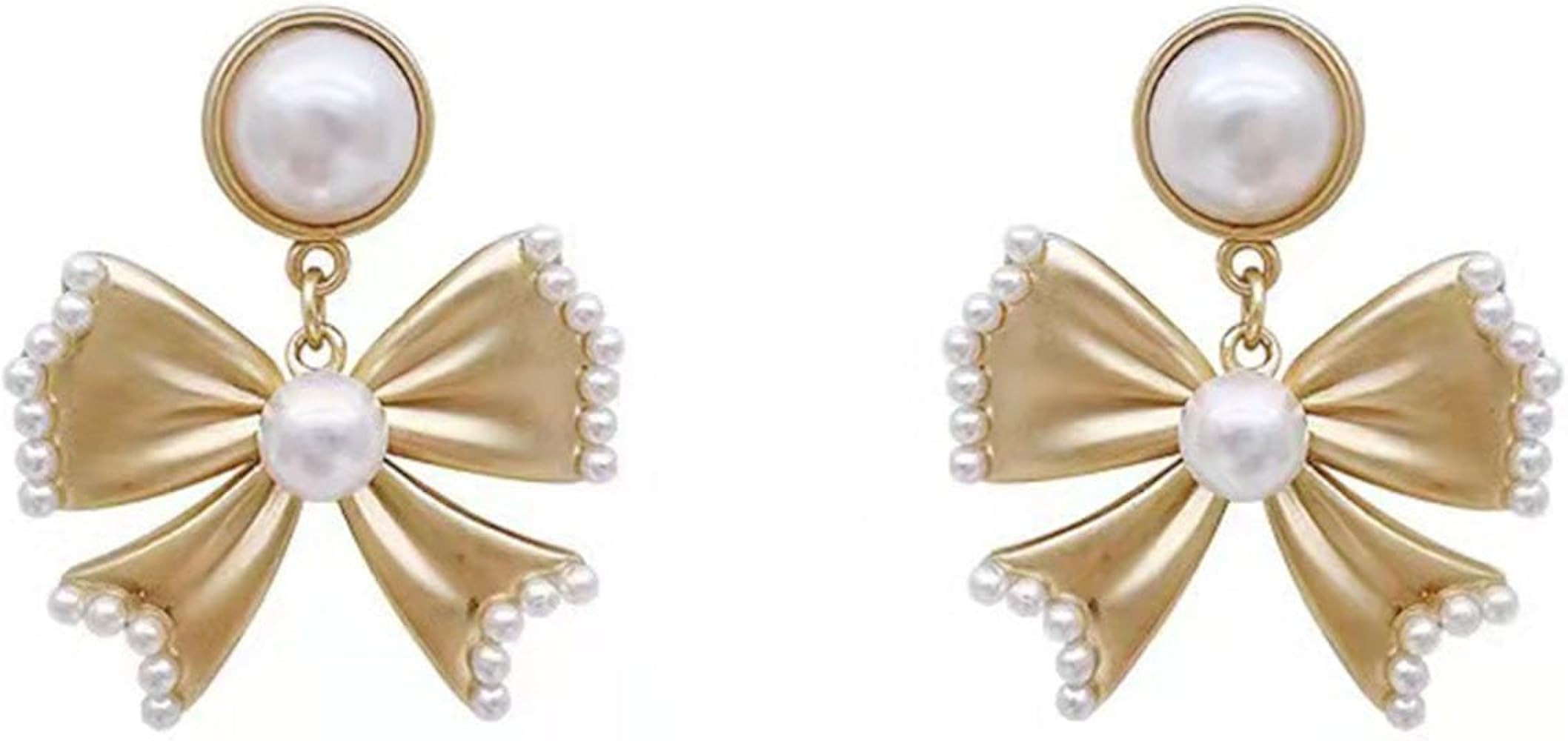 Dainty Bow Earrings for Women Gold Bow Dangle Earrings Vintage Pearl Stud Earrings Statement Earr... | Amazon (US)