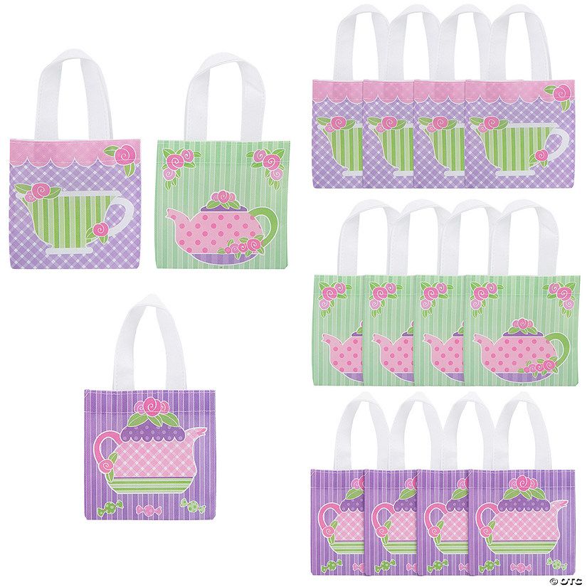 6" x 6" Mini Tea Party Nonwoven Tote Bags - 12 Pc. | Oriental Trading Company