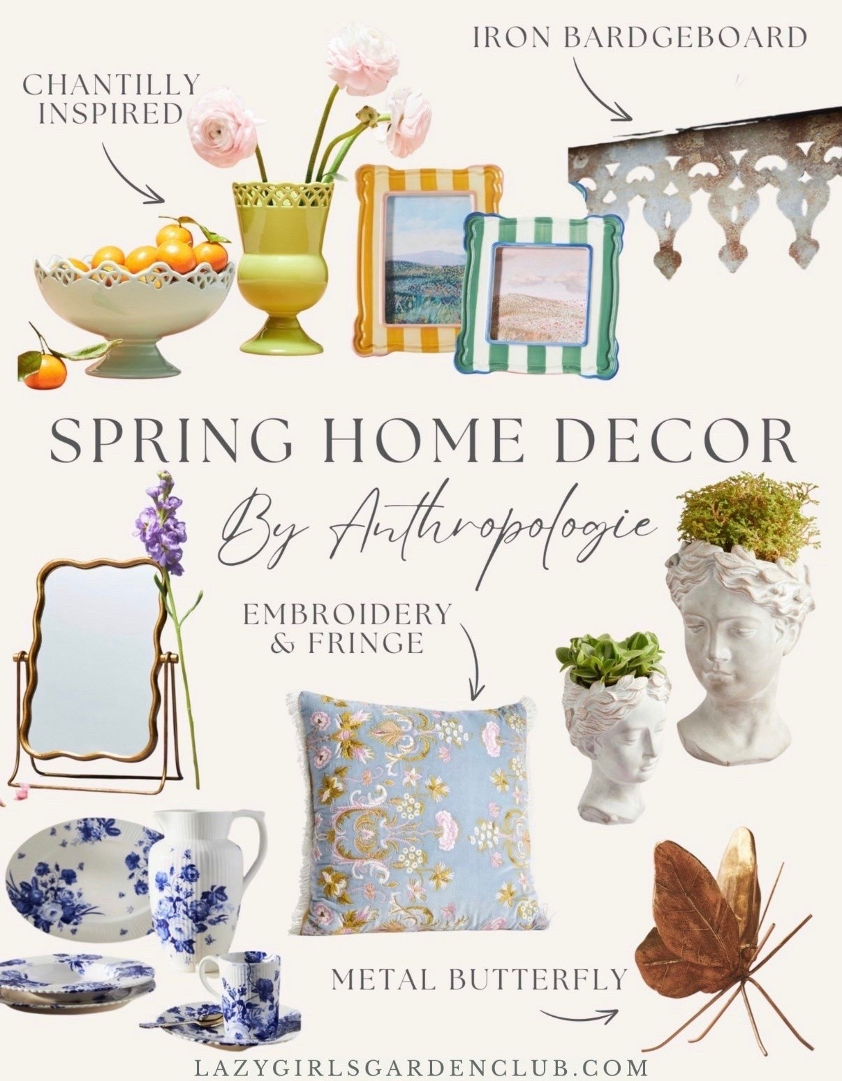 Fun, fresh, and beautiful spring finds from Anthropologie!

Iron bardgeboard paneling, Grecian bust pot, decorative metal butterfly, embroidered floral pillow, chantilly lace inspired stoneware, blue and white dinnerware, spring photo frames, antique vanity mirror

#LTKHome #LTKSaleAlert #LTKSeasonal
