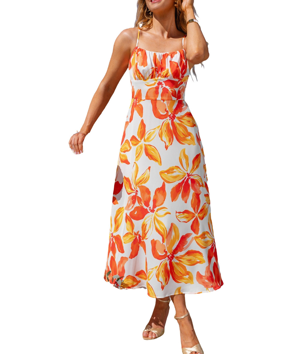 Cupshe Women's Floral Print Cami Midi Dress - Orange | Macy's