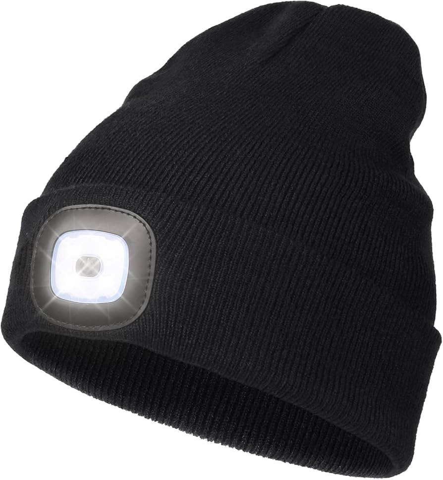Amazon.com: LED Beanie with Light,Unisex USB Rechargeable Hands Free 4 LED Headlamp Cap Winter Kn... | Amazon (US)