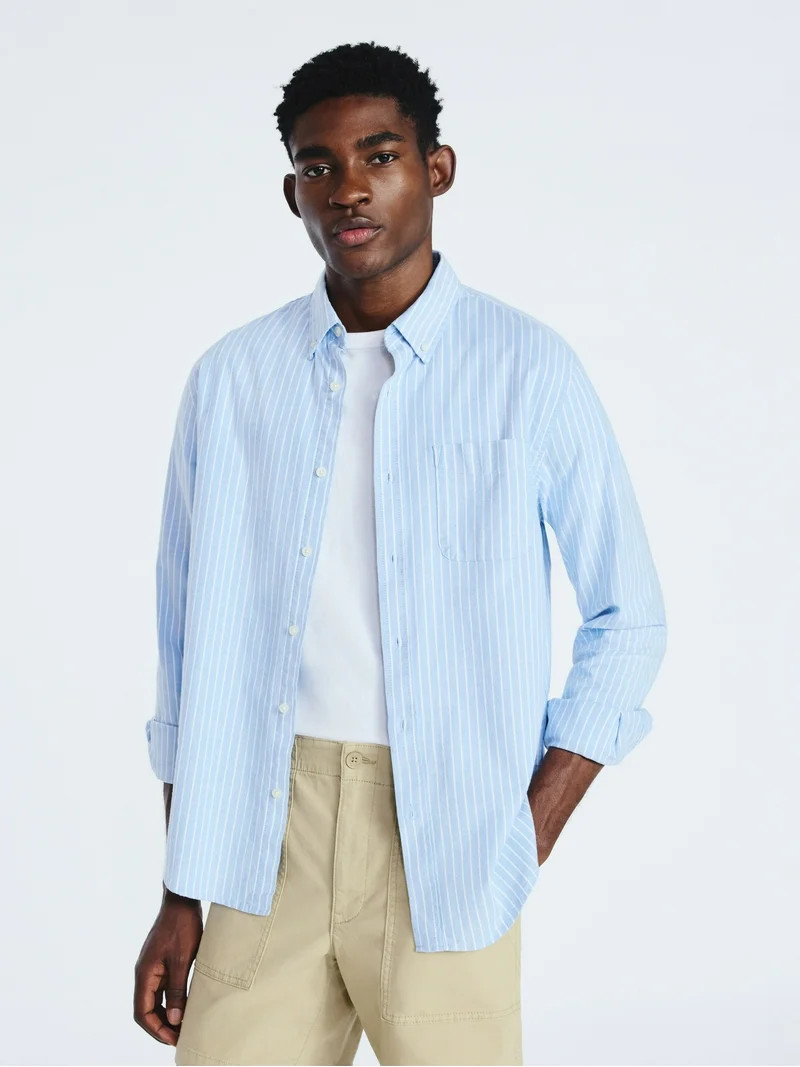 Free Assembly Men's Button Front Oxford Shirt with Long Sleeves, Sizes S-3XL | Walmart (US)