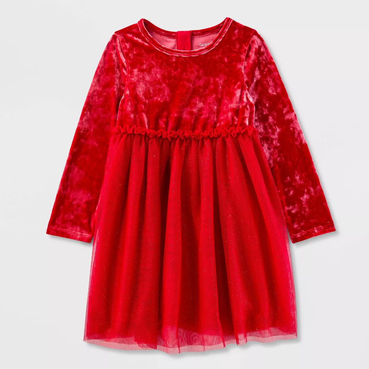 Toddler Girls' Adaptive Long Sleeve Velour Tulle Dress - Cat & Jack™ Dark Red | Target