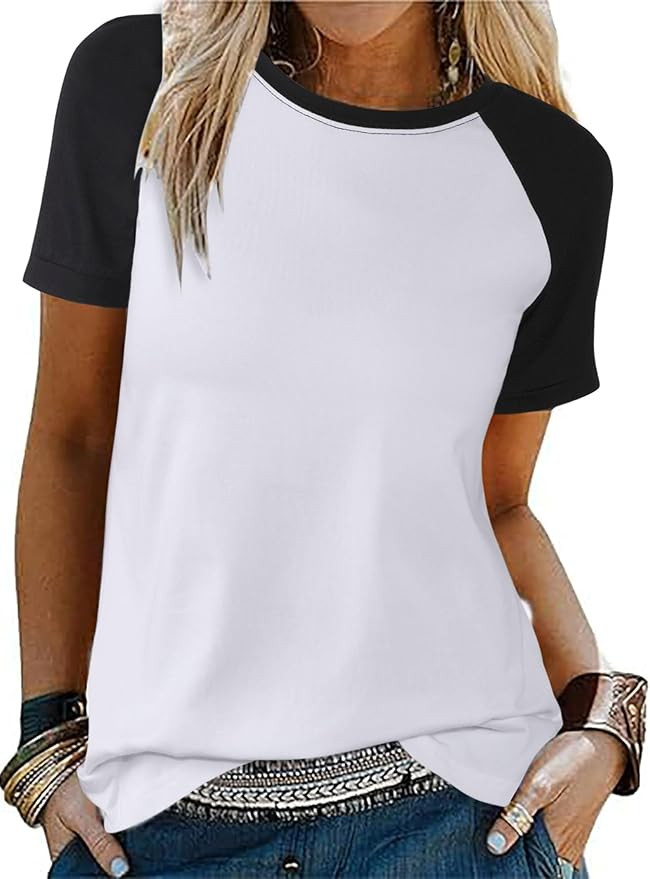 SOFIA'S CHOICE Ringer Tee Women Crew Neck Color Block Basic Summer Casual Short Sleeve T Shirt | Amazon (US)