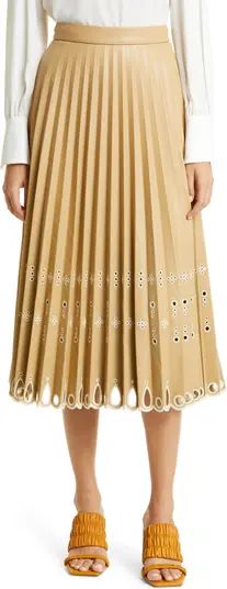 Camel Laser Cut Pleated Faux Leather Skirt | Nordstrom