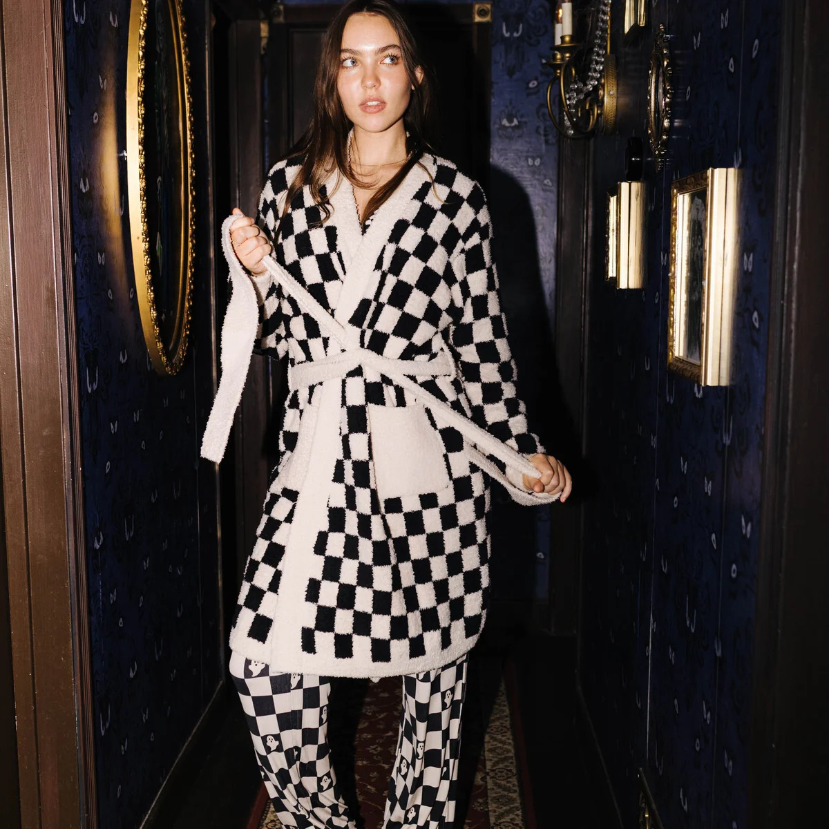 Sand & Black Check Fluffy Robe | Staykation