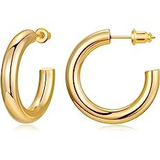 Gacimy Chunky Gold Hoop Earrings for Women 14K Real Gold Plated, 925 Sterling Silver Post Gold Ho... | Amazon (US)