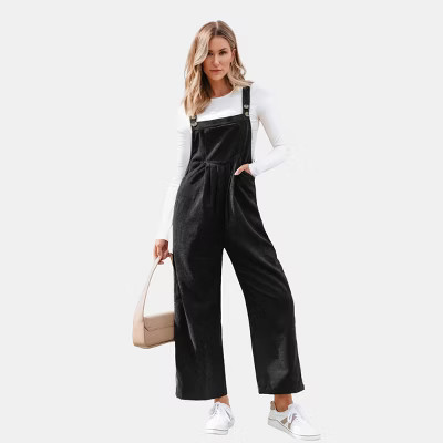 Women's Jumpsuit Corduroy Wide-Leg Overalls - Cupshe-M-Black | Target