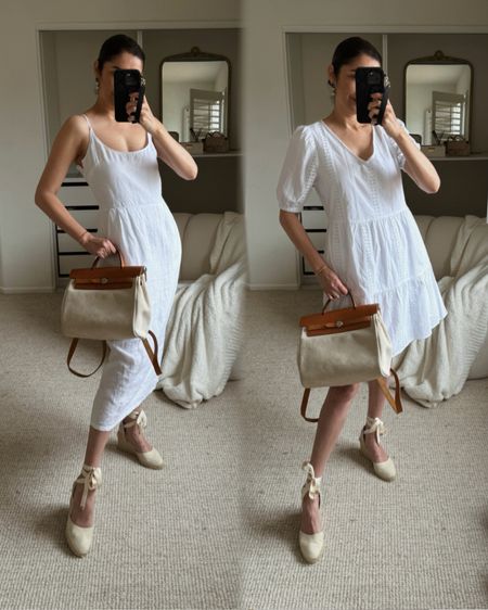 Summer White dresses
Wearing size S on both dresses.

My Body dimensions 
✽ MY MEASUREMENTS FOR YOUR REFERENCE 
Bra: 32C (81 cm)
Waist:26" (66 cm)
Hips: 38" (96.5 cm)
Height: 5'7" (170 cm)

#LTKstyletip #LTKfindsunder50 #LTKfindsunder100