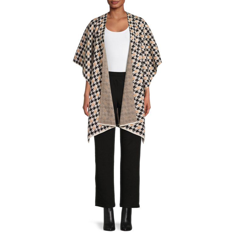 Time and Tru Adult Women's Houndstooth Print Wrap | Walmart (US)