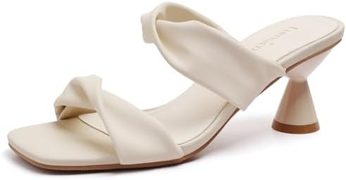 Women's Square Toe Twisted Strap Mules Open Toe Sculptural Kitten Heels Backless Slip On Sandals ... | Amazon (US)